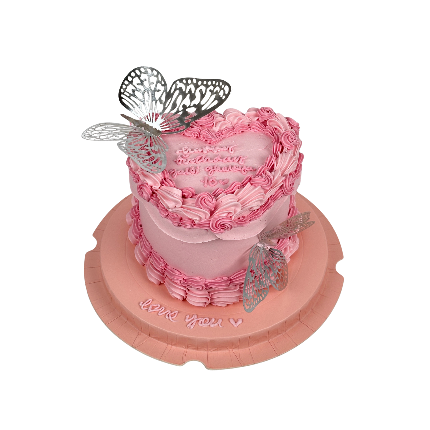 Pink Vintage Heart with Butterflies