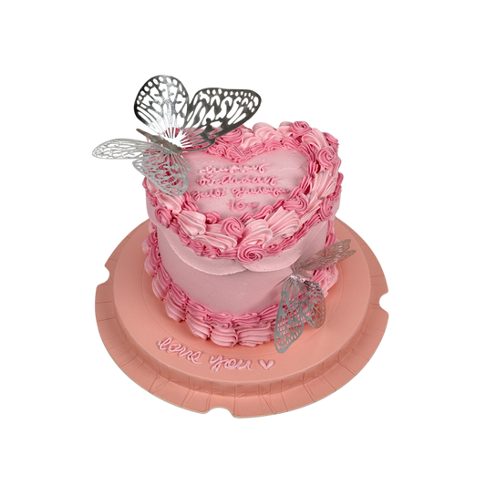 Pink Vintage Heart with Butterflies