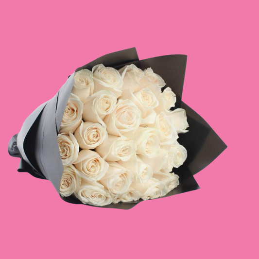 25 White Roses Bouquet    بوكيه ٢٥ حبة روز ابيض